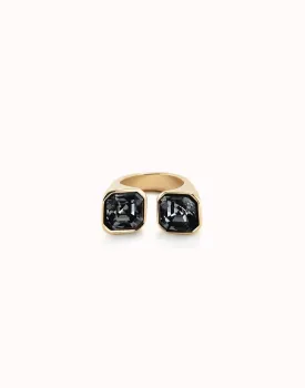 18k Gold Plated Faceted Crystal Black Ring ANI0821NGRORO