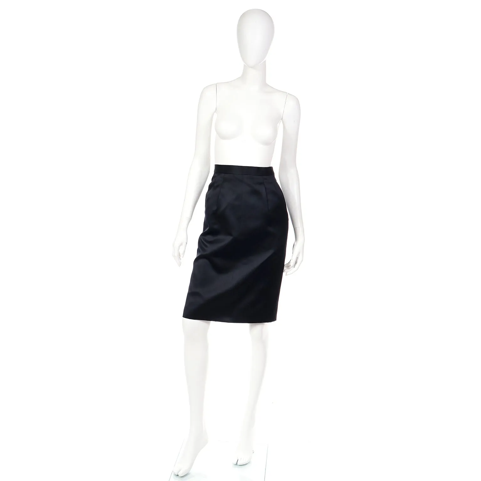 1990s Vintage Yves Saint Laurent Black Satin Evening Skirt