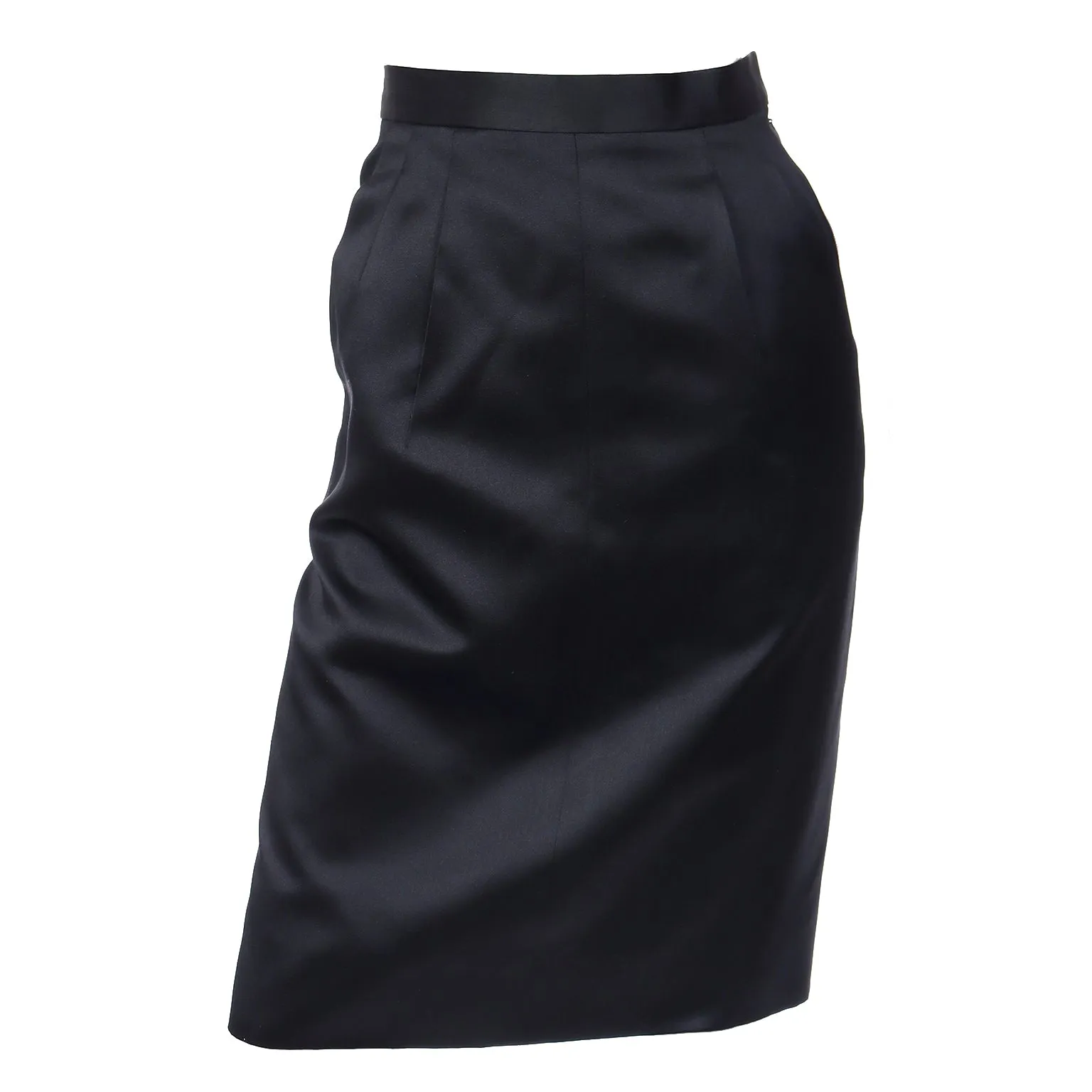 1990s Vintage Yves Saint Laurent Black Satin Evening Skirt