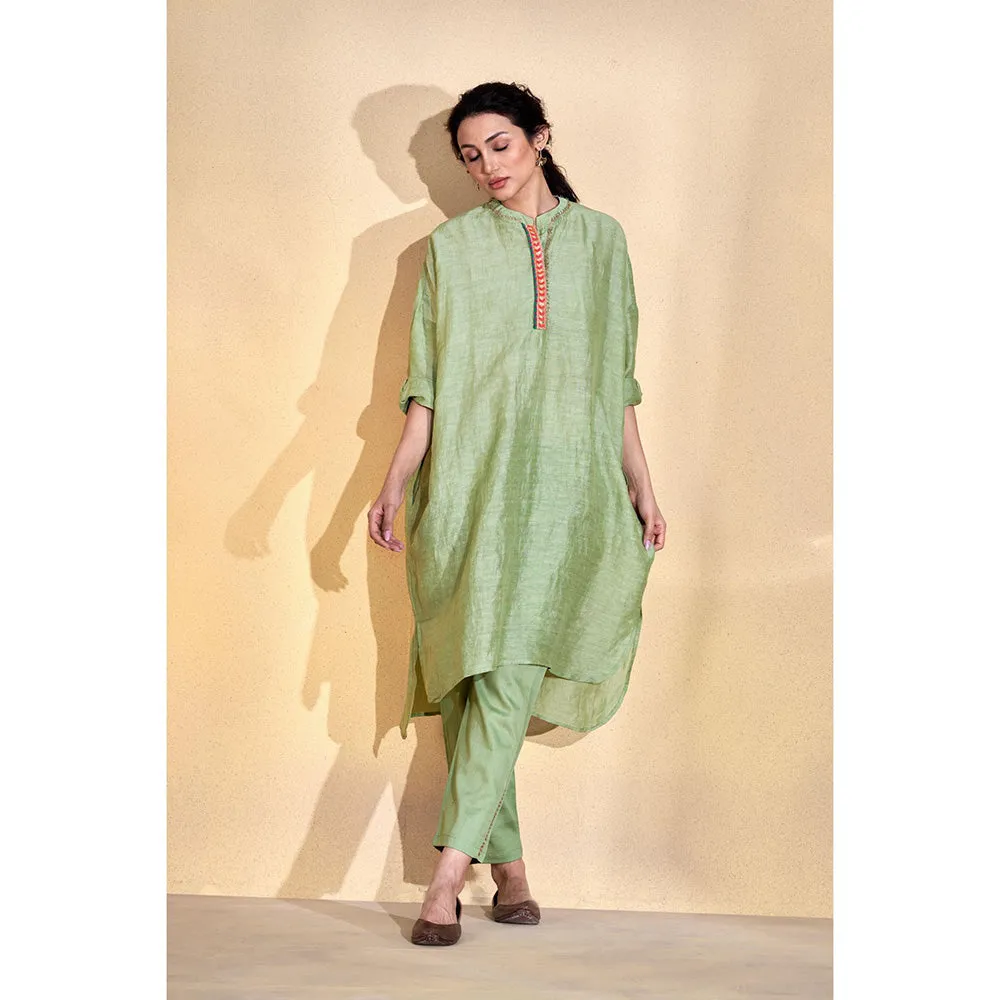 AFFROZ Taarof Sage Green Kurta with Pant (Set of 2)