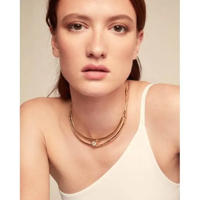 Anima Double 18k Gold-Plated Rigid White Zirconia Necklace COL1914BLNORO