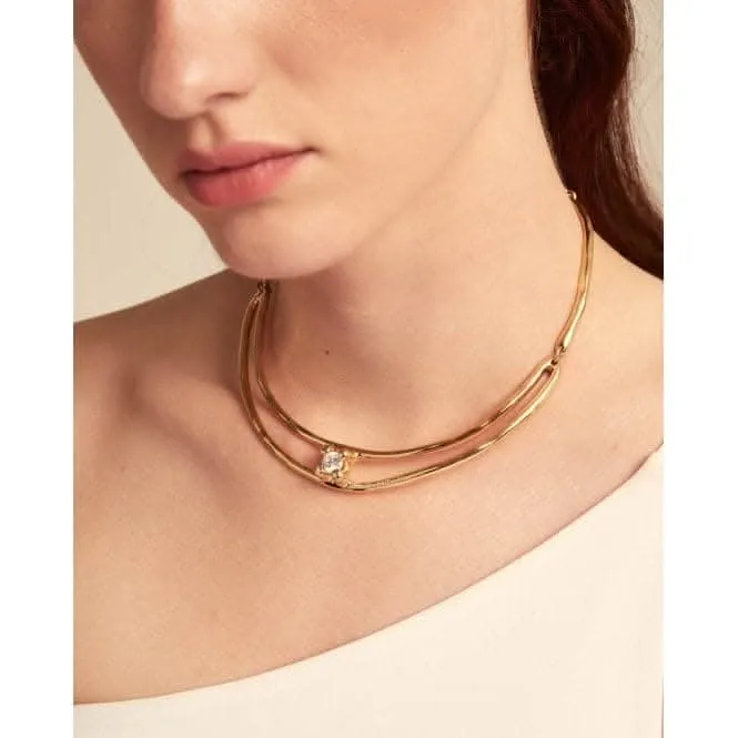 Anima Double 18k Gold-Plated Rigid White Zirconia Necklace COL1914BLNORO
