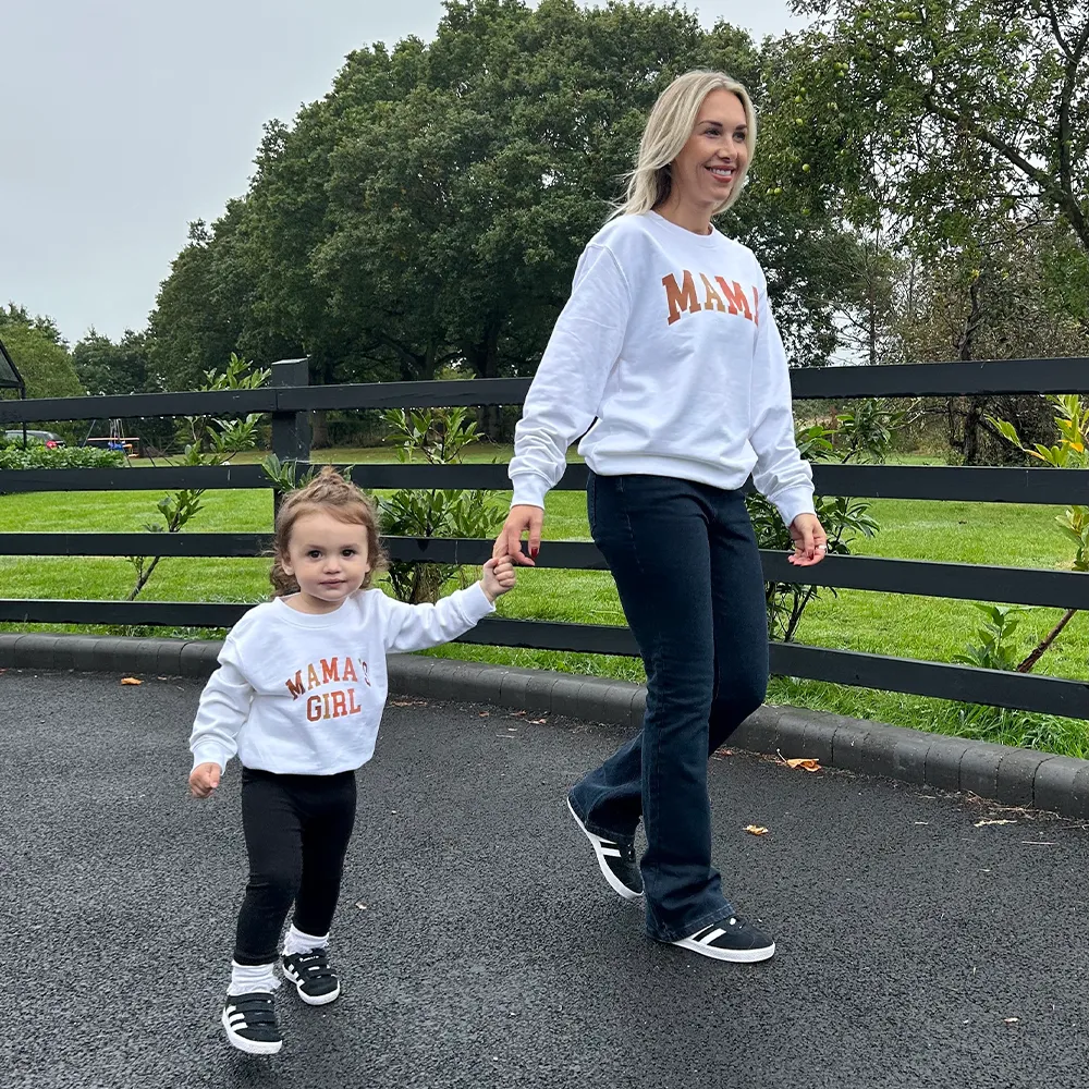 Autumn College Mama & Mama's Girl Matching White Sweatshirts