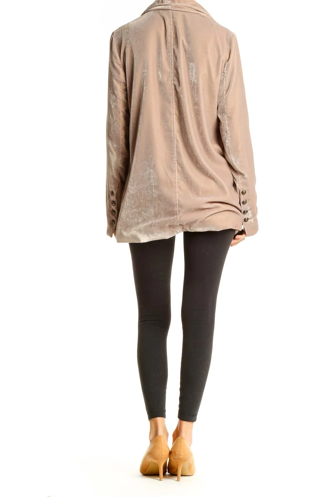 Beige Velvet Open Front Blazer