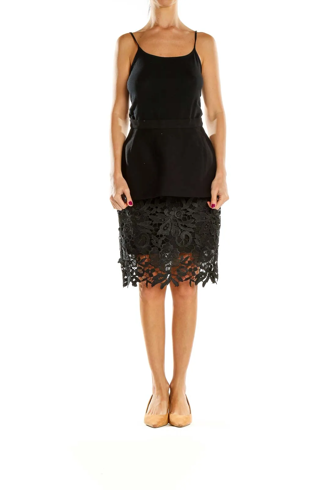 Black Lace Overlay Peplum Skirt