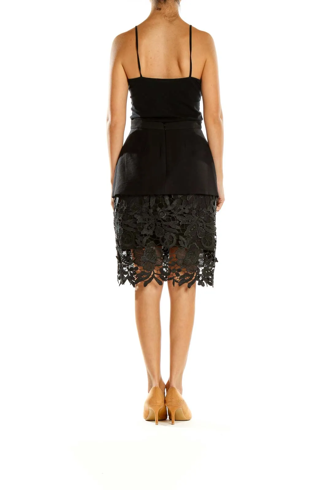 Black Lace Overlay Peplum Skirt