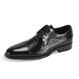 Black Lace Up Men's Leather Dress Shoe - Alligator Accent Panel