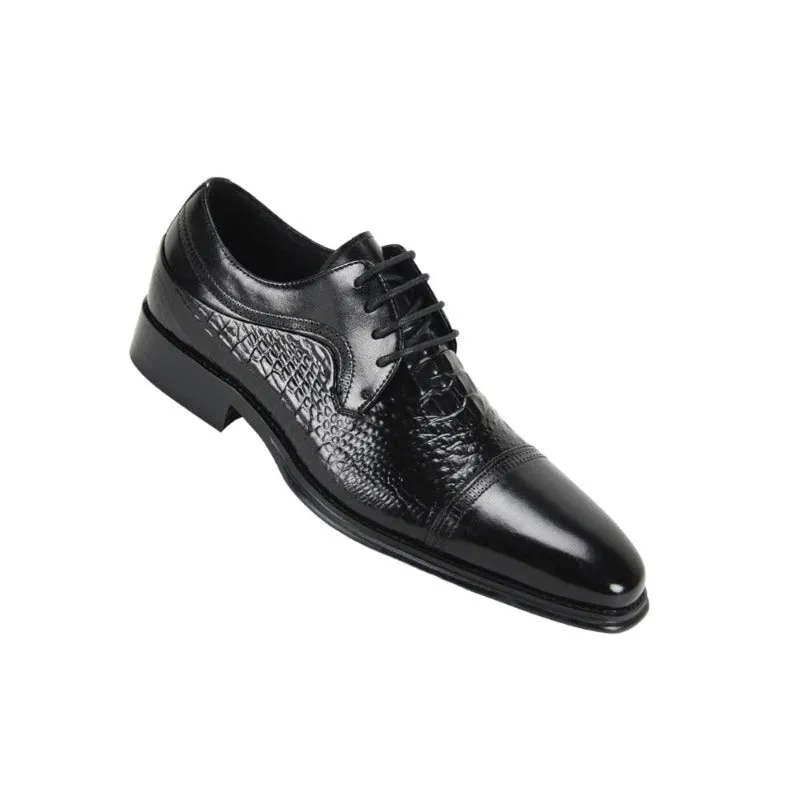 Black Lace Up Men's Leather Dress Shoe - Alligator Accent Panel