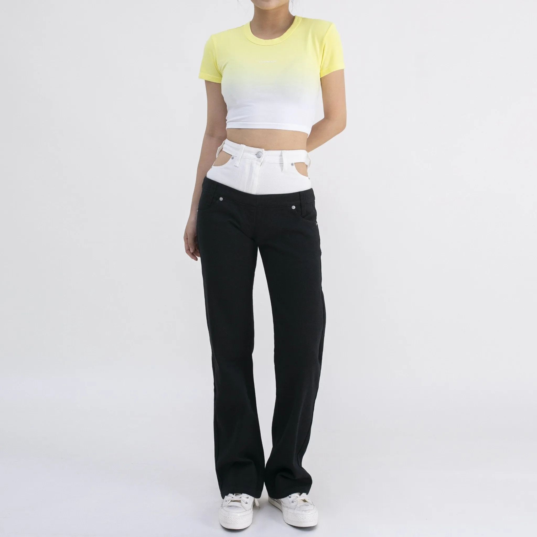 Black Panelled Waist Jeans
