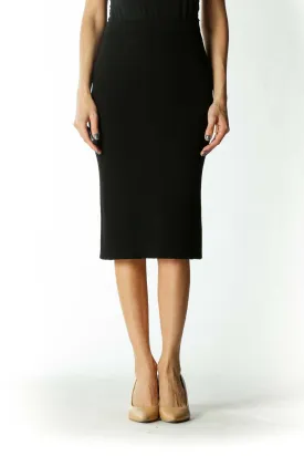 Black Ribbed Body-Con Midi Skirt