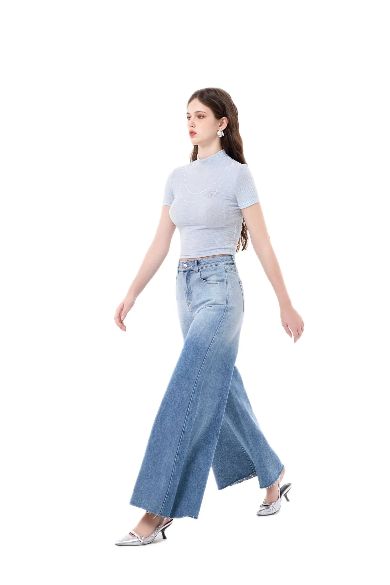 Blue Gradient Wash Wide Leg Jeans