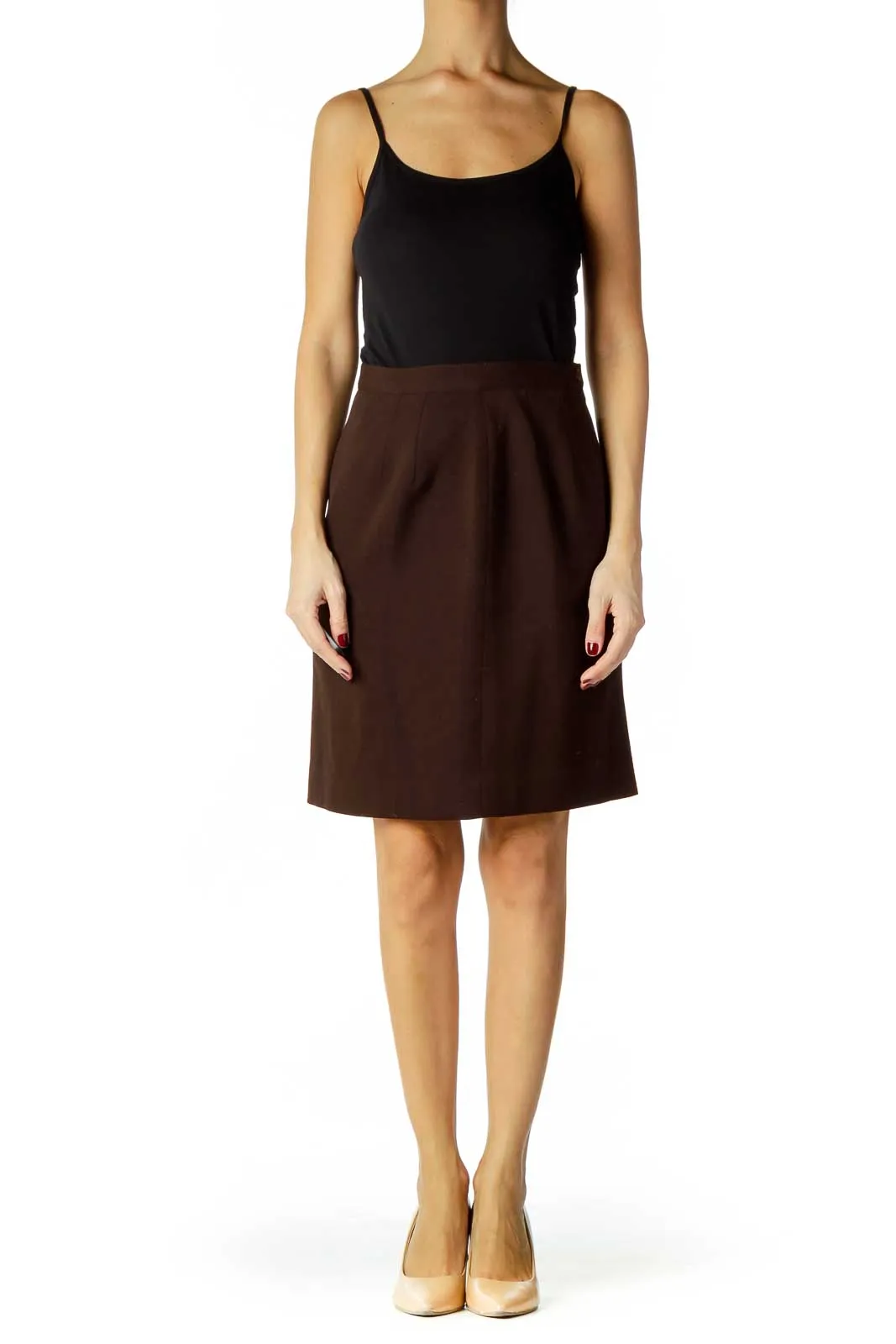 Brown Wool Pencil Skirt