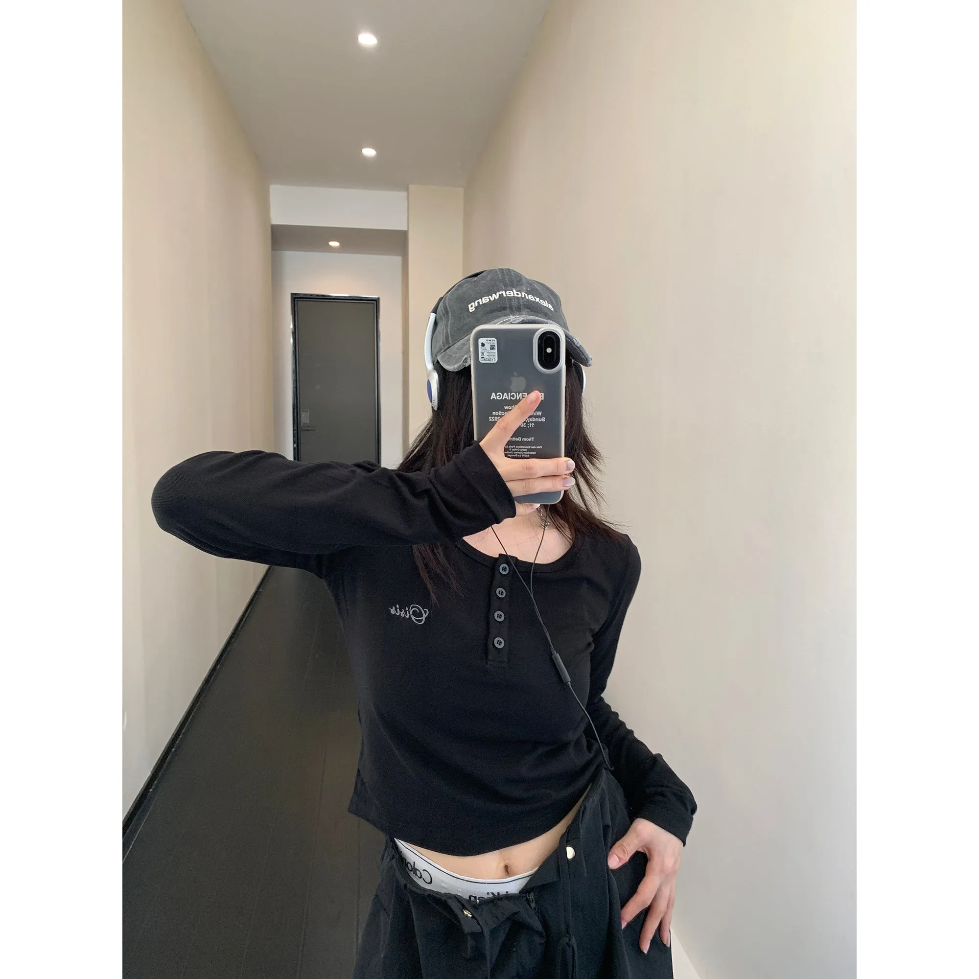 Button-Up Long Sleeve Crop Top