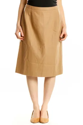 Camel Virgin Wool A-Line Midi Skirt