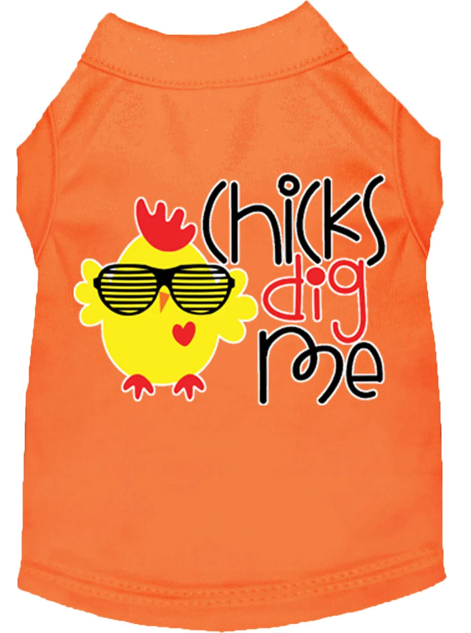 Chicks Dig Me Screen Print Dog Shirt Orange Xxxl