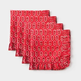 Daisy Patterned Ruffled Napkins - Set of 4