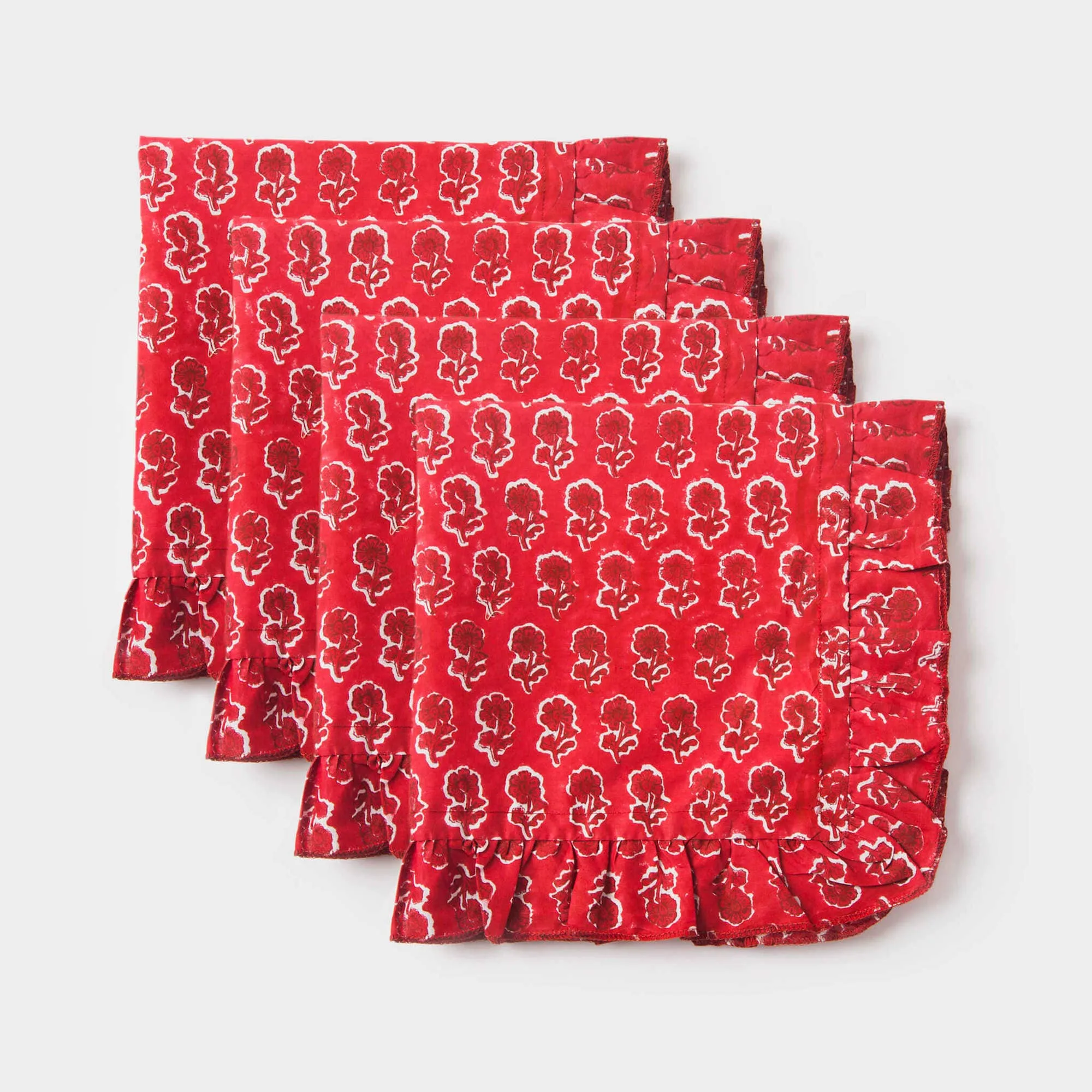 Daisy Patterned Ruffled Napkins - Set of 4