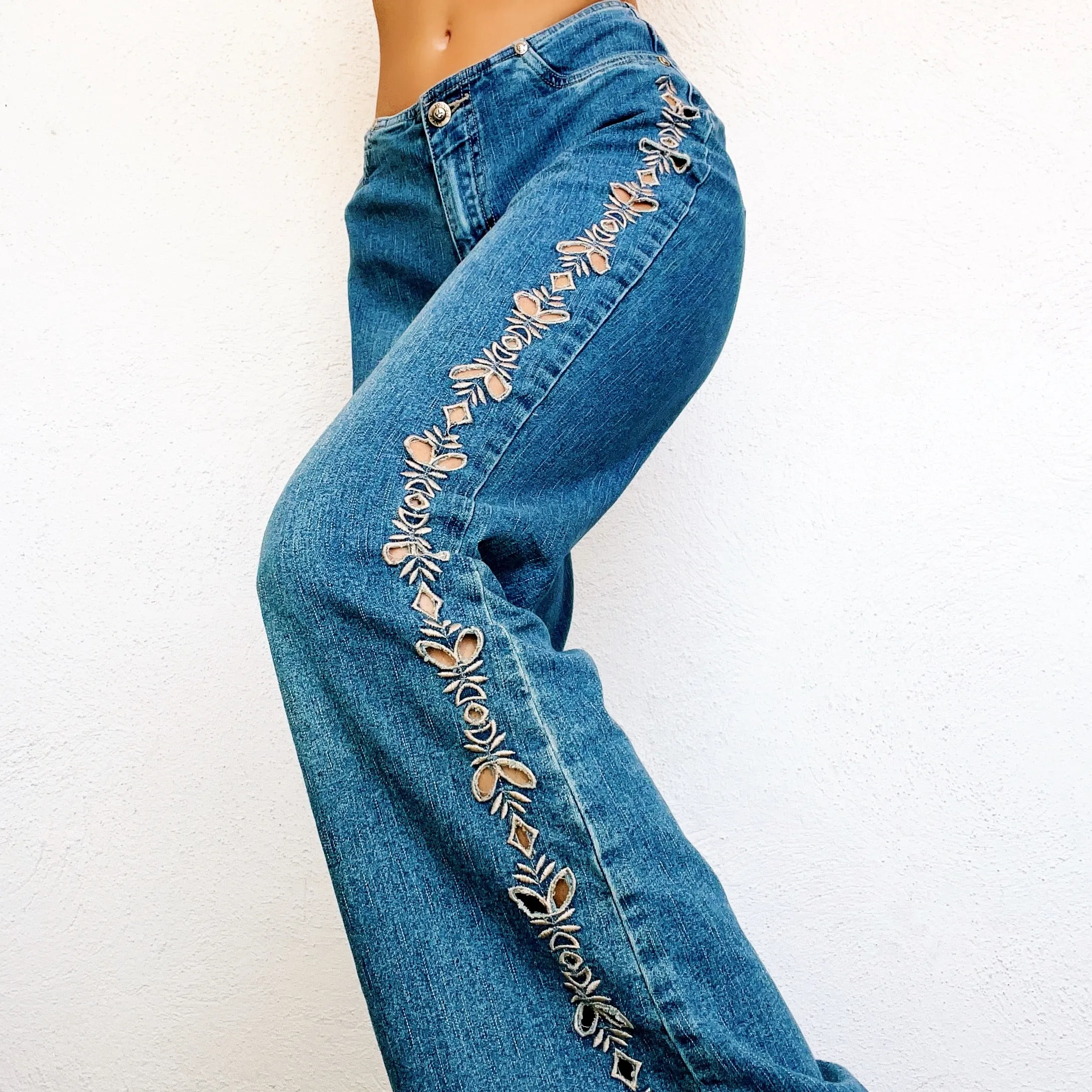 Embroidered Cutout Flare Jeans