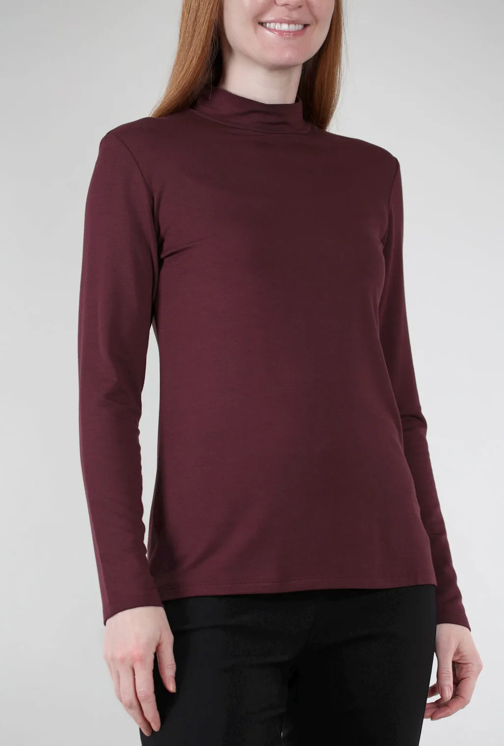 Essential Jersey Mock Neck, Burgundy