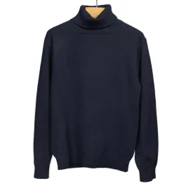 Fine gauge turtleneck sweater in navy wool