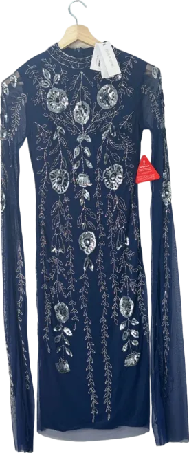 Frock & Frill Navy Embellished Long Sleeve Dress UK 10