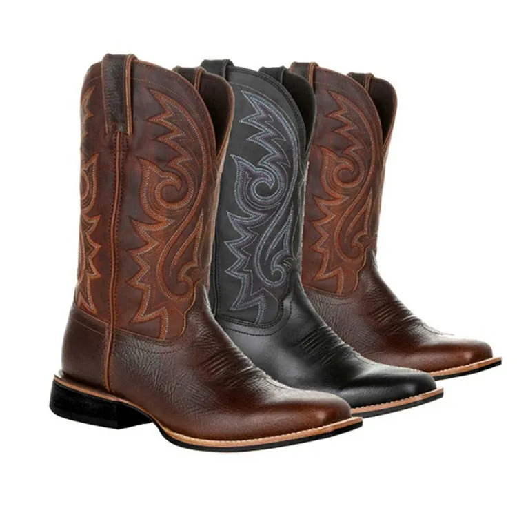 Funki Buys | Boots | Men's Mid-calf Embroidered Cowboy Boot