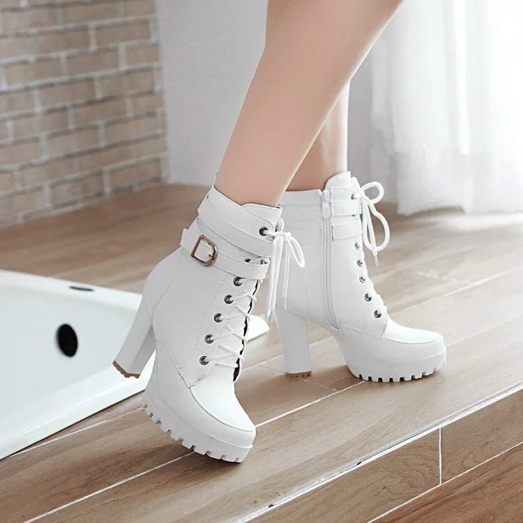 Funki Buys | Boots | Women's Block Heel Buckle Strap Ankle Boots