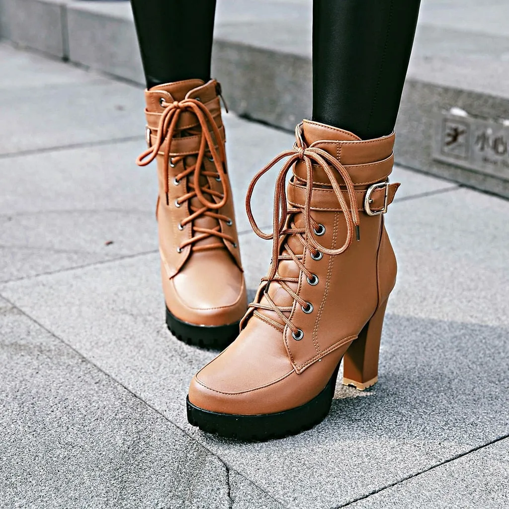 Funki Buys | Boots | Women's Block Heel Buckle Strap Ankle Boots