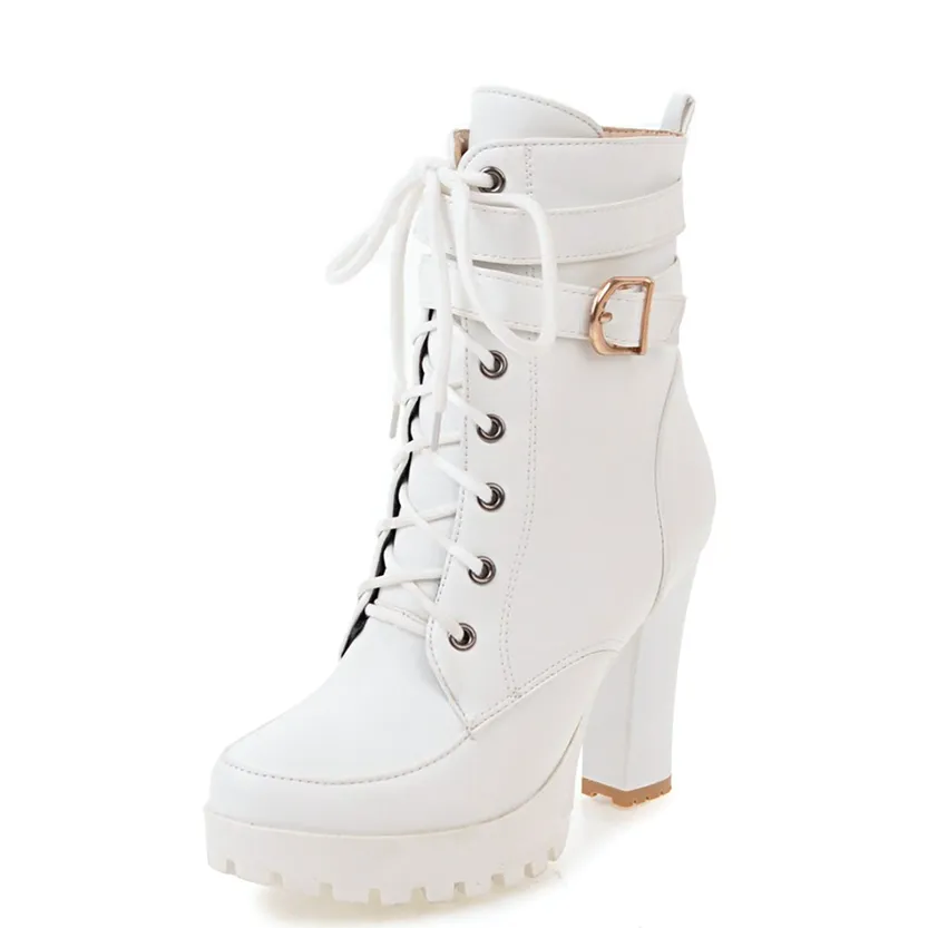 Funki Buys | Boots | Women's Block Heel Buckle Strap Ankle Boots