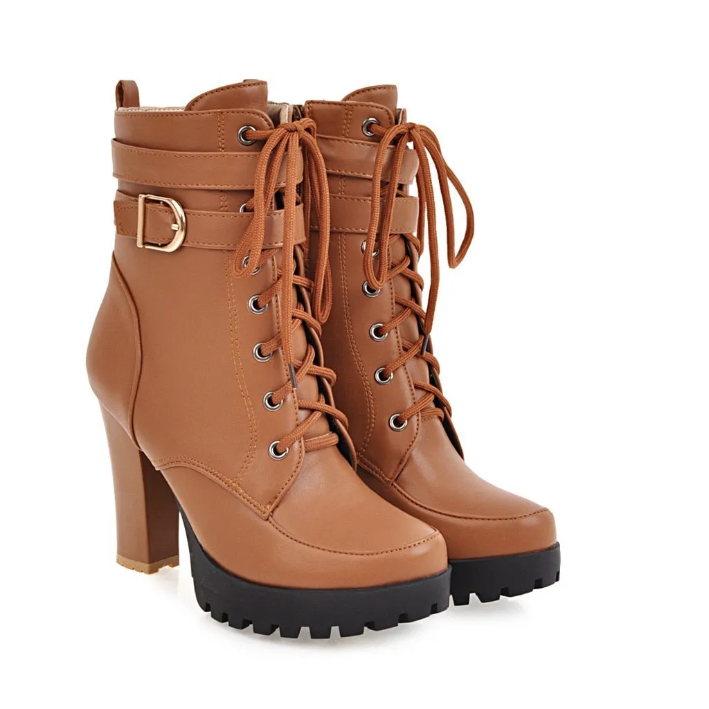 Funki Buys | Boots | Women's Block Heel Buckle Strap Ankle Boots