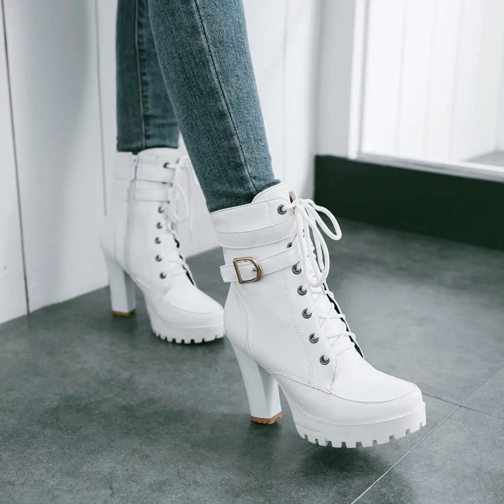 Funki Buys | Boots | Women's Block Heel Buckle Strap Ankle Boots