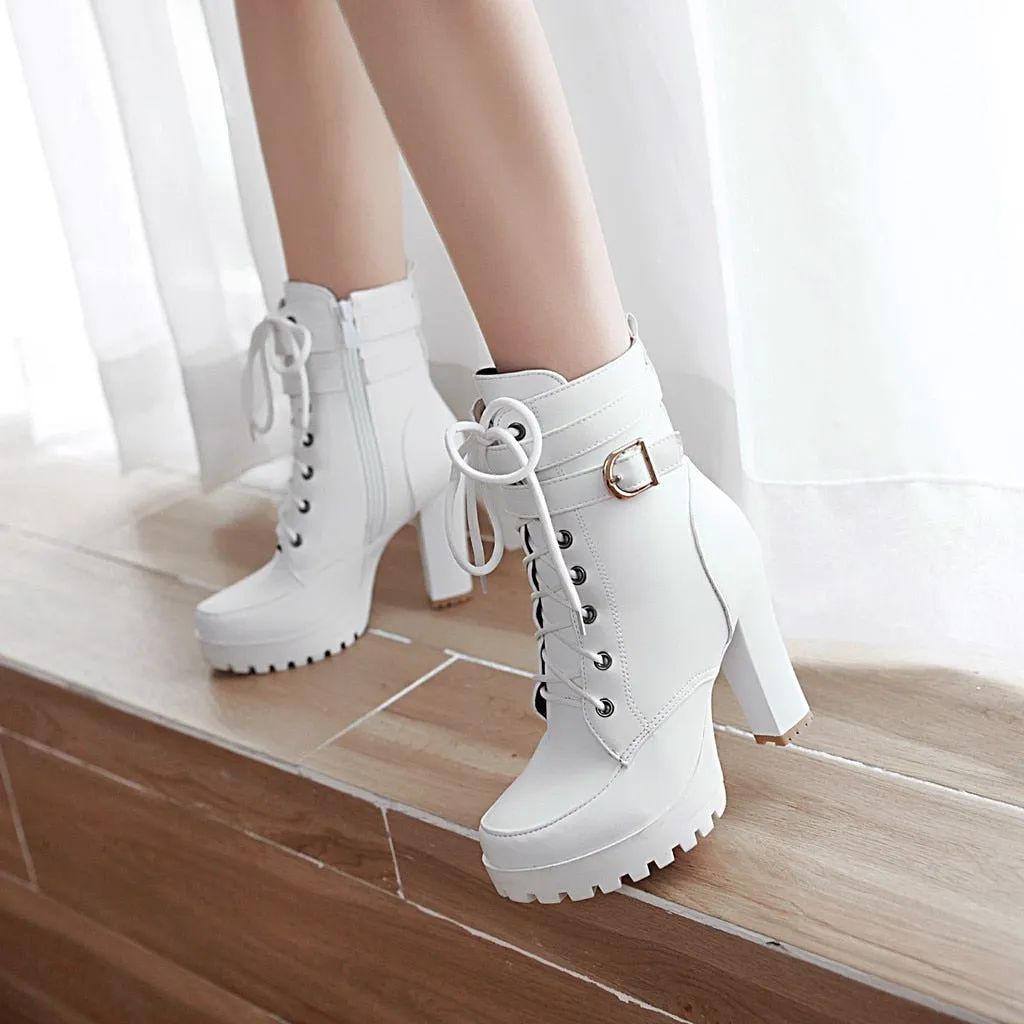 Funki Buys | Boots | Women's Block Heel Buckle Strap Ankle Boots
