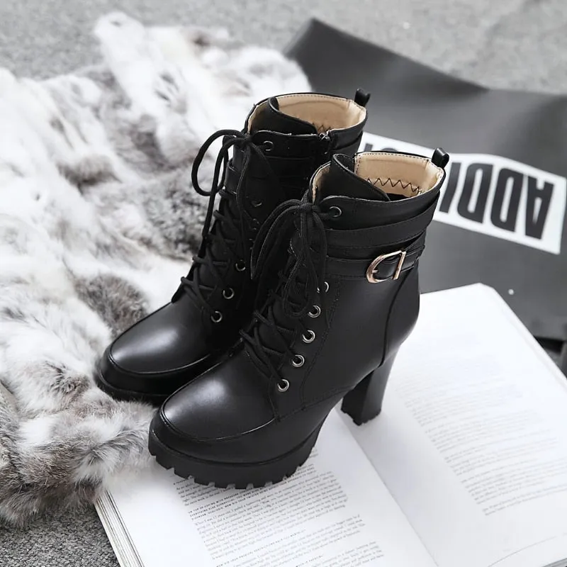 Funki Buys | Boots | Women's Block Heel Buckle Strap Ankle Boots