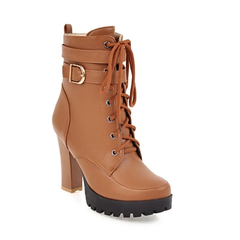Funki Buys | Boots | Women's Block Heel Buckle Strap Ankle Boots