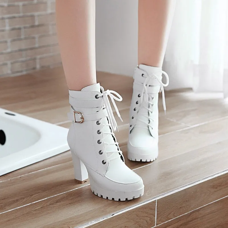 Funki Buys | Boots | Women's Block Heel Buckle Strap Ankle Boots