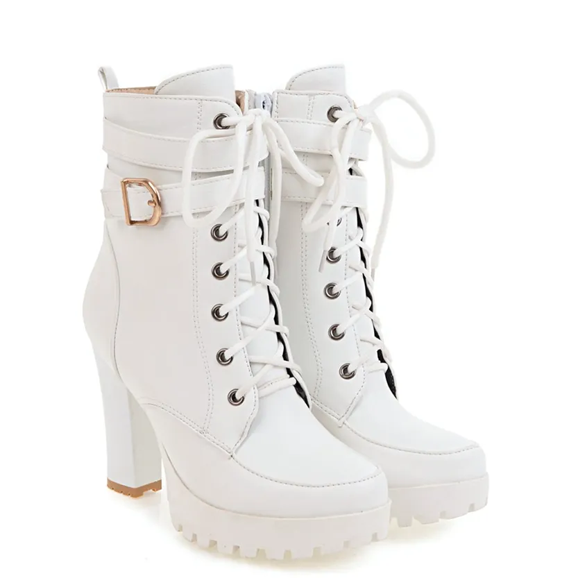Funki Buys | Boots | Women's Block Heel Buckle Strap Ankle Boots