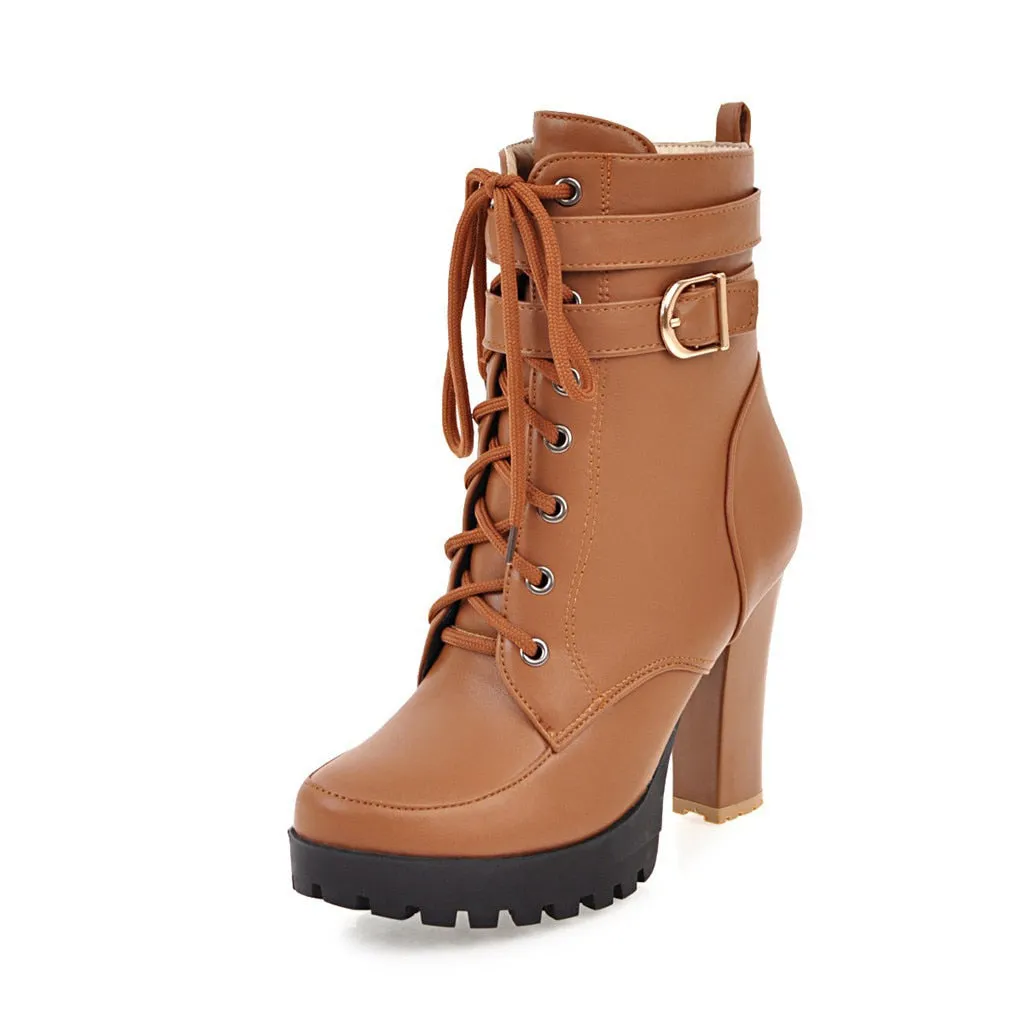 Funki Buys | Boots | Women's Block Heel Buckle Strap Ankle Boots