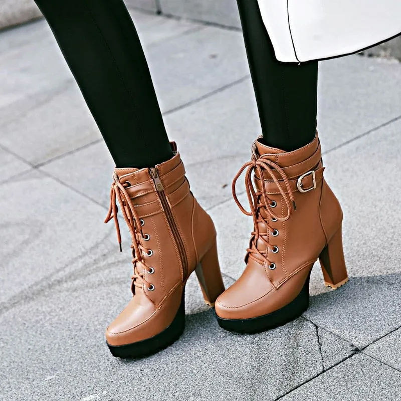 Funki Buys | Boots | Women's Block Heel Buckle Strap Ankle Boots