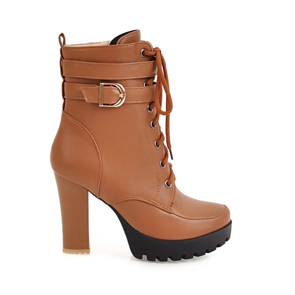 Funki Buys | Boots | Women's Block Heel Buckle Strap Ankle Boots
