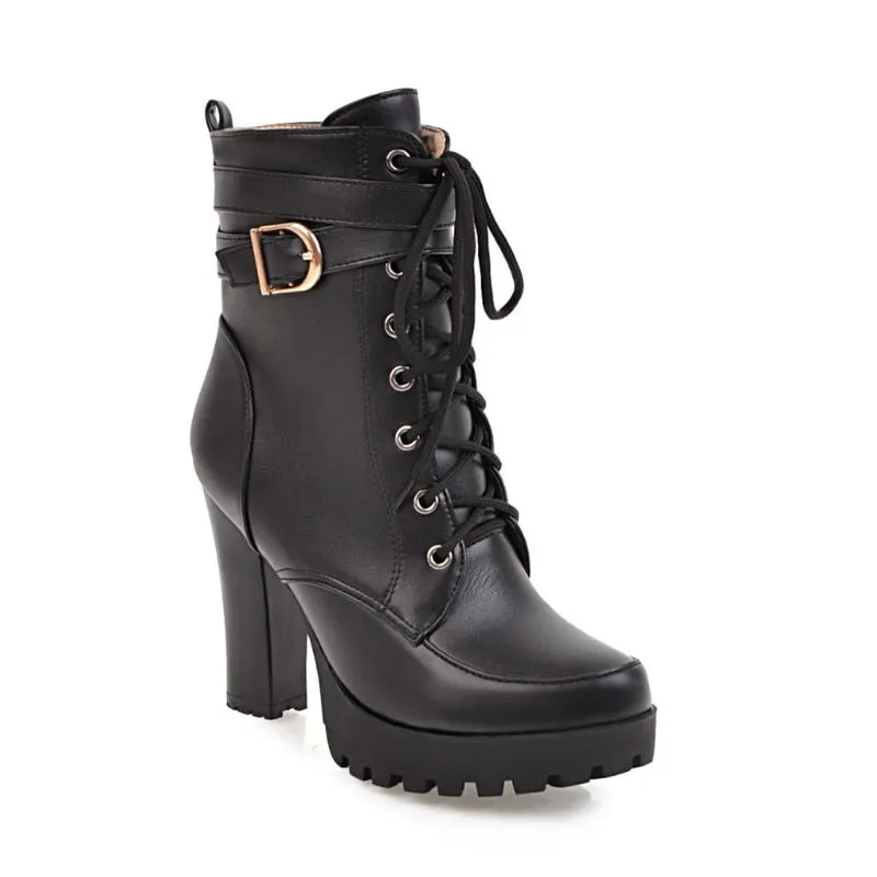 Funki Buys | Boots | Women's Block Heel Buckle Strap Ankle Boots