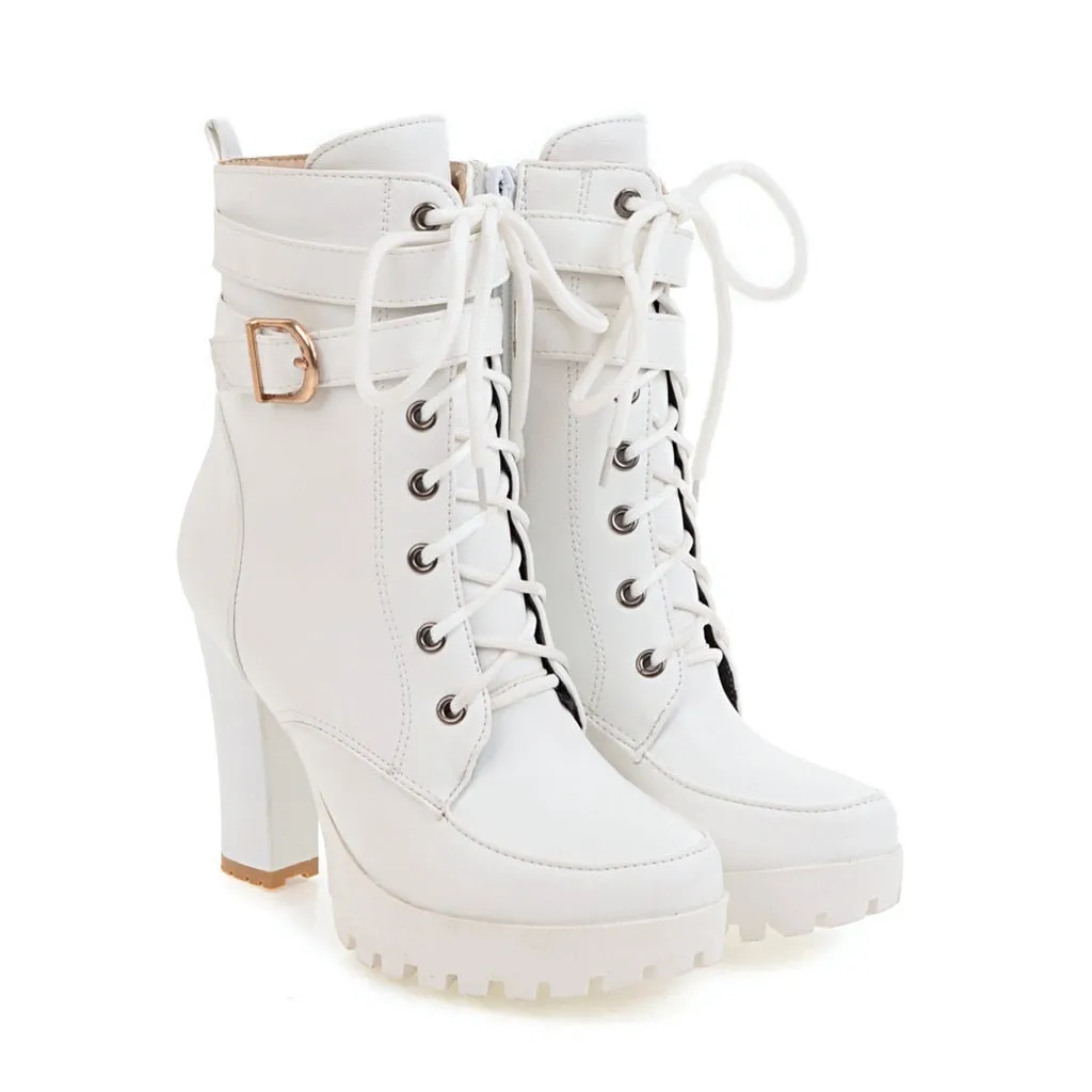 Funki Buys | Boots | Women's Block Heel Buckle Strap Ankle Boots