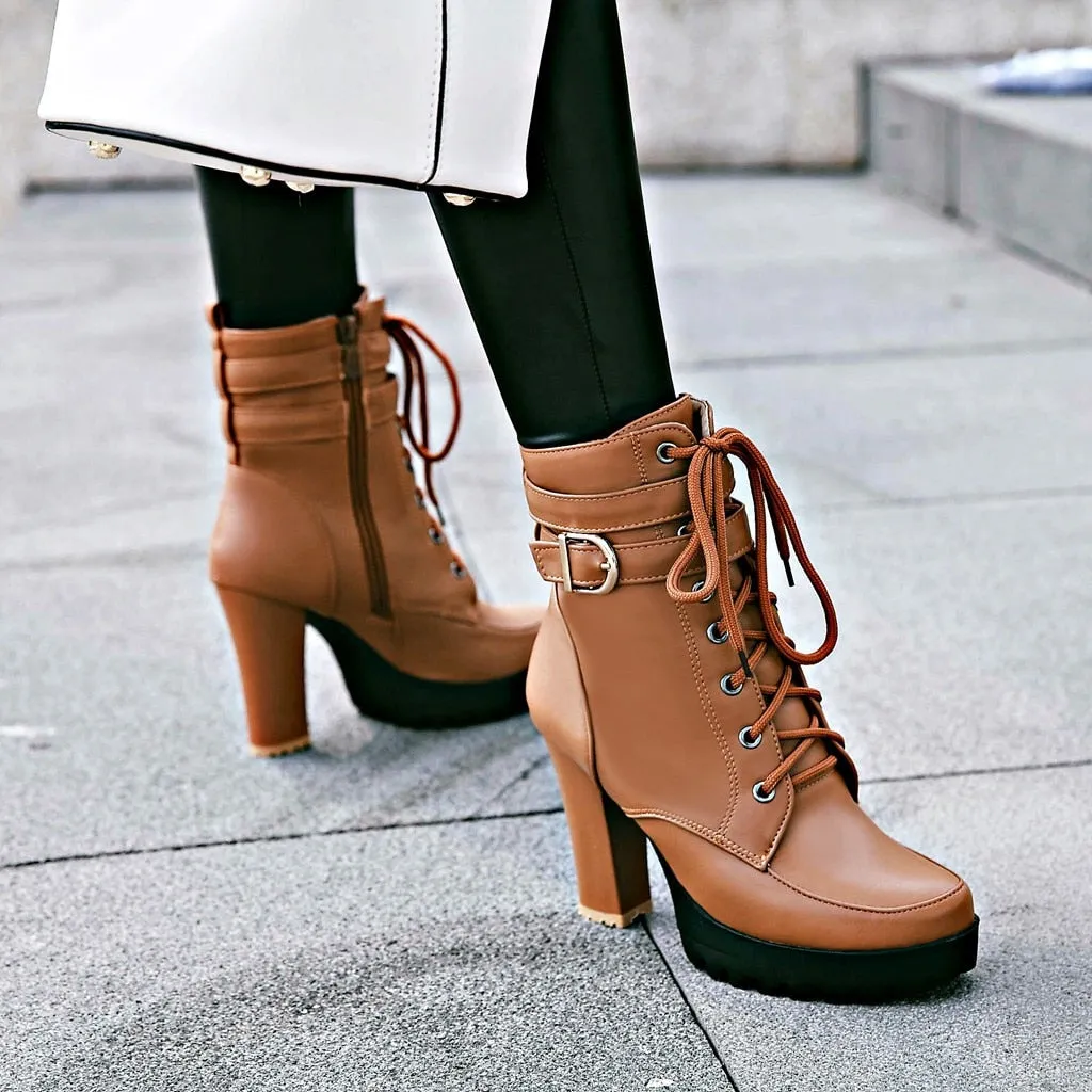 Funki Buys | Boots | Women's Block Heel Buckle Strap Ankle Boots
