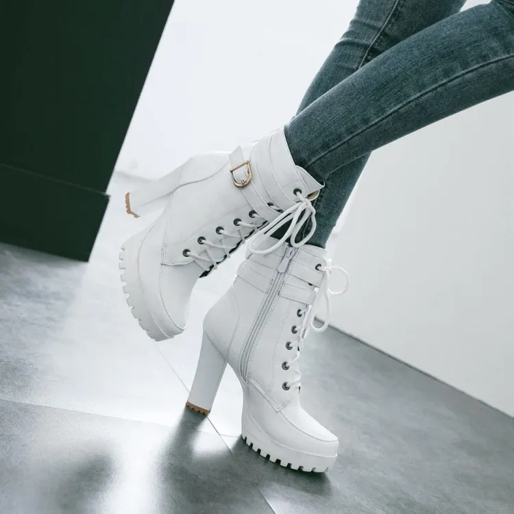 Funki Buys | Boots | Women's Block Heel Buckle Strap Ankle Boots