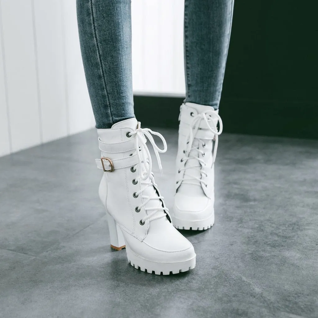 Funki Buys | Boots | Women's Block Heel Buckle Strap Ankle Boots