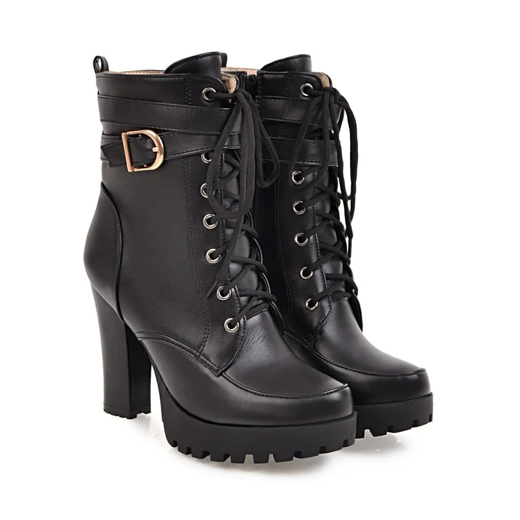 Funki Buys | Boots | Women's Block Heel Buckle Strap Ankle Boots