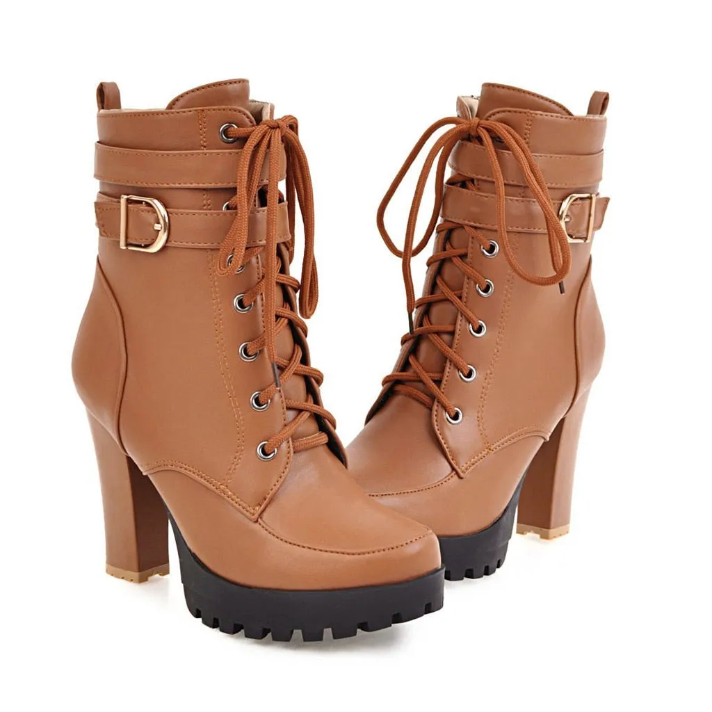 Funki Buys | Boots | Women's Block Heel Buckle Strap Ankle Boots