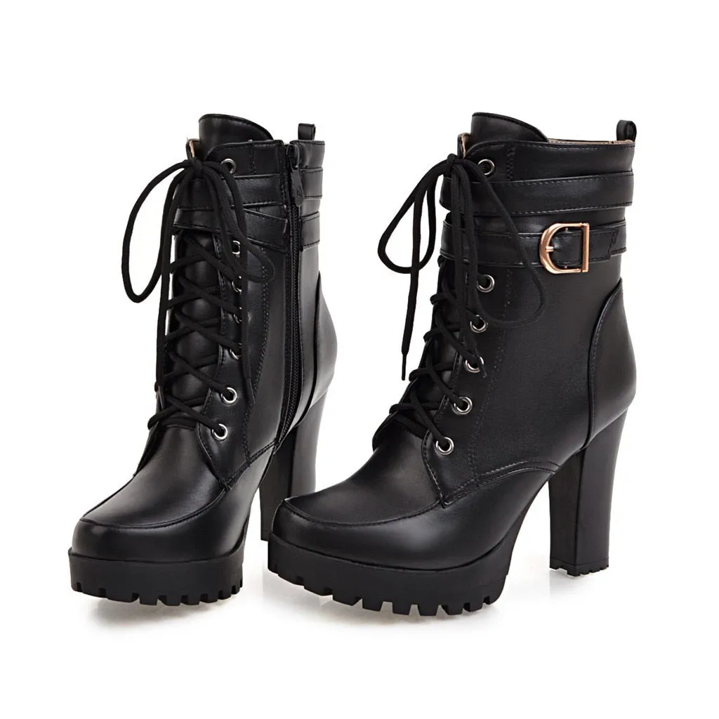 Funki Buys | Boots | Women's Block Heel Buckle Strap Ankle Boots