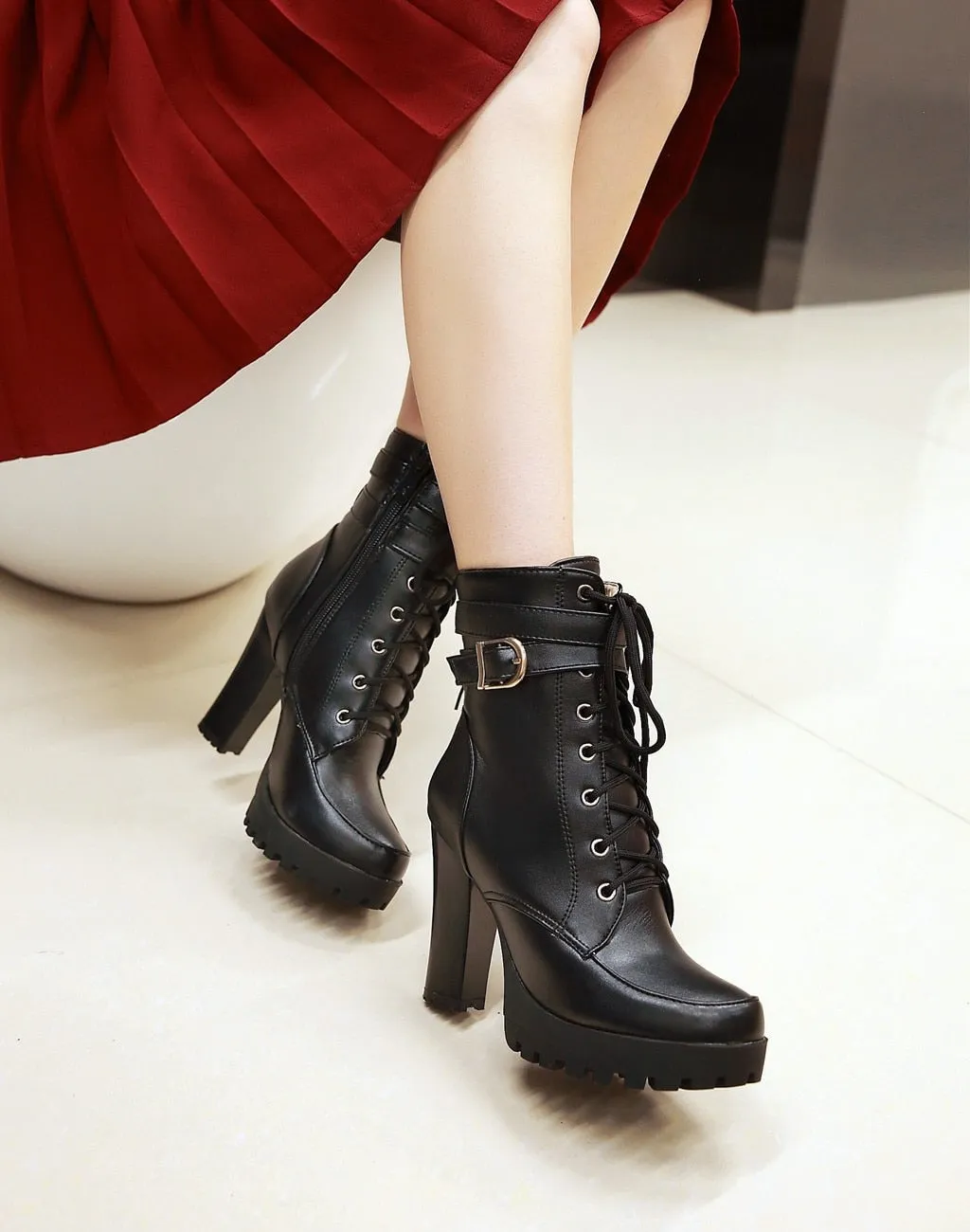 Funki Buys | Boots | Women's Block Heel Buckle Strap Ankle Boots