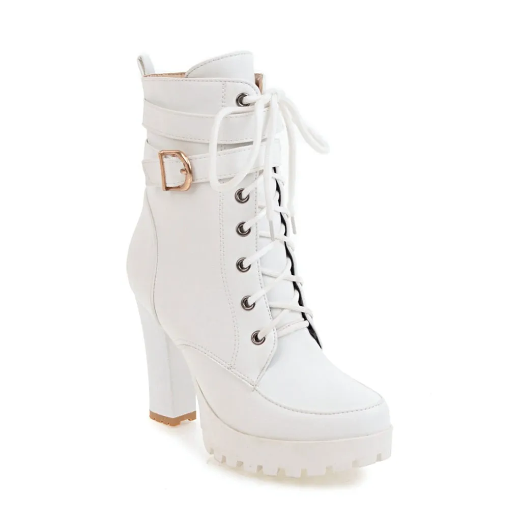 Funki Buys | Boots | Women's Block Heel Buckle Strap Ankle Boots