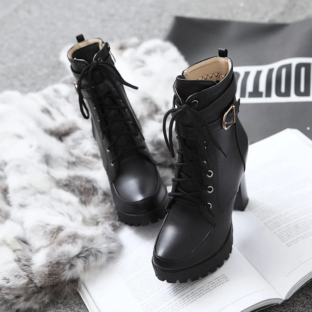Funki Buys | Boots | Women's Block Heel Buckle Strap Ankle Boots